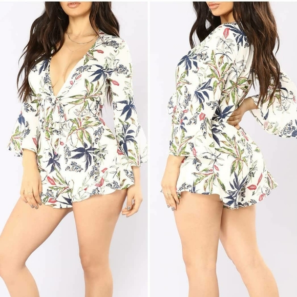 Fashion Nova Pants - Fashion Nova Off White tropical romper